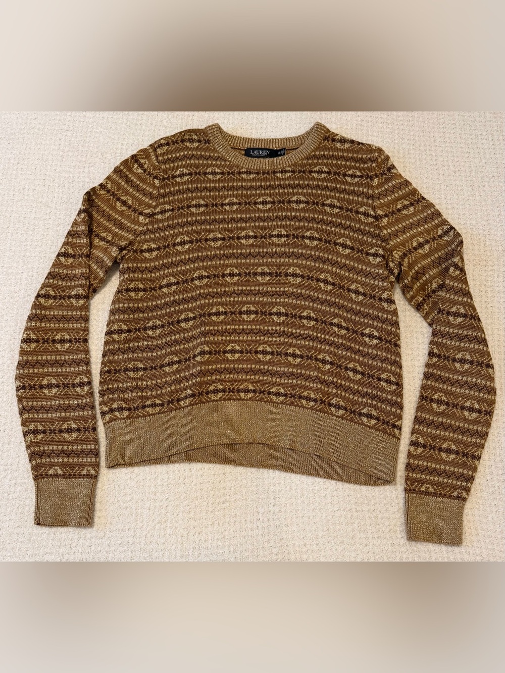 Lauren Ralph Lauren Fair Isle Metallized Cotton Blend Pullover Sweater